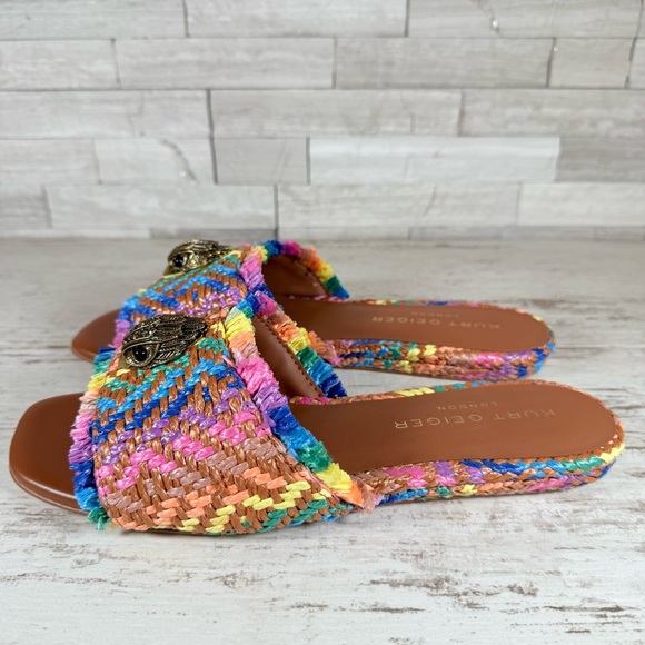Kurt Geiger Kensington Eagle Casual Flat Raffia Slide Sandals EU 39 Rainbow New - Picture 5 of 14